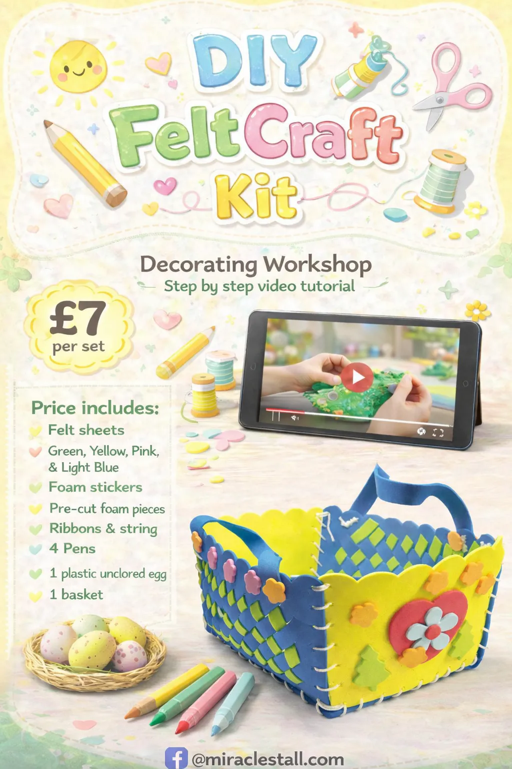 DIY Kit Egg with Blue basket Video Tutorial or In-person learning