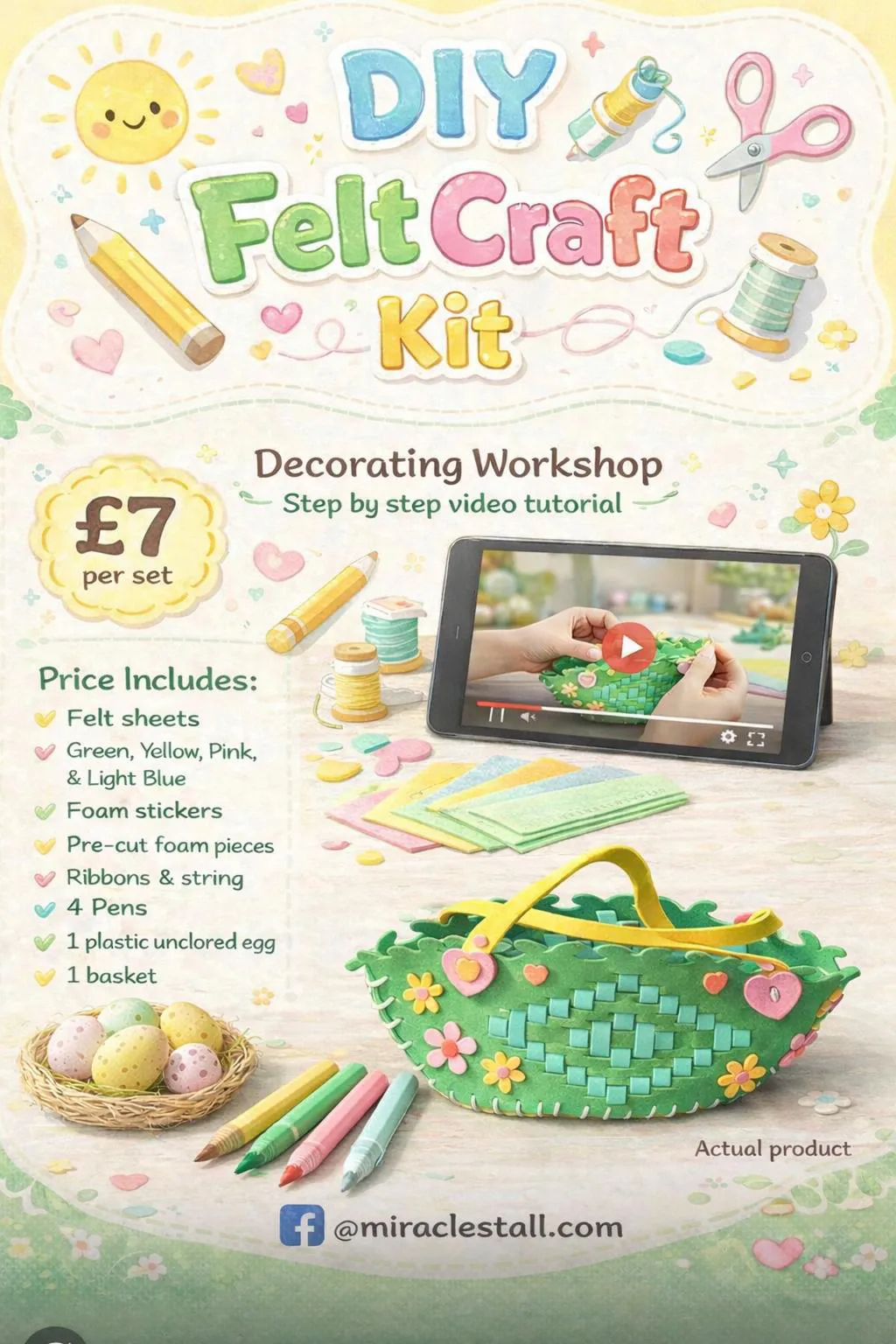 DIY Kit Egg with Green basket Video Tutorial or In-person learning