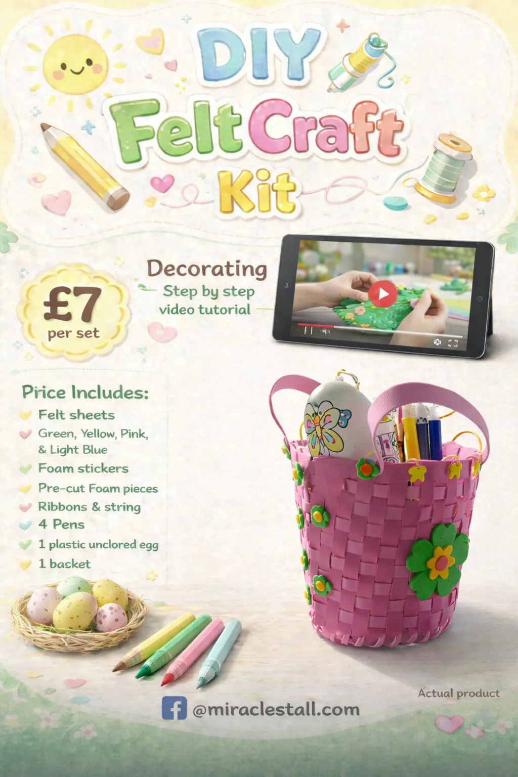 DIY Kit Egg with Pink basket Video Tutorial or In-person learning